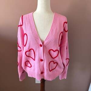 33 Degrees Pink Heart Pattern Cardigan Sweater XL